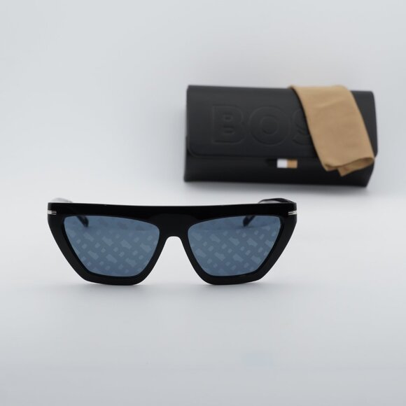 Hugo BOSS 1609/S 0807 MD Geometric Sunglasses - Black/Grey Blue Monogram main image 4